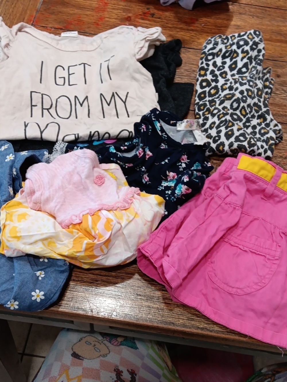 Girls Pink Skirt And 5 Shirts And A Pair Of Leggings